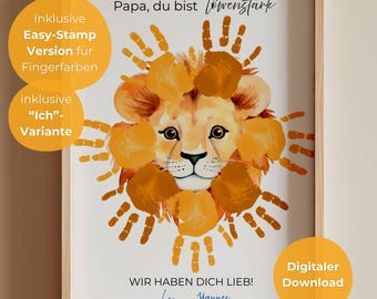 Vaderdag Handafdruk Sjabloon Leeuw, Papa Je Bent Een Sterke Leeuw Cadeau, Knutselen met Kinderen, DIY Digitale Download A4, inclusief 4 varianten