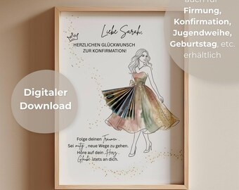 Personalized Money Gift for Girls | Custom Name & Occasion (Confirmation, First Communion, Youth Dedication, Birthday) | DIY Poster Digital 24h
