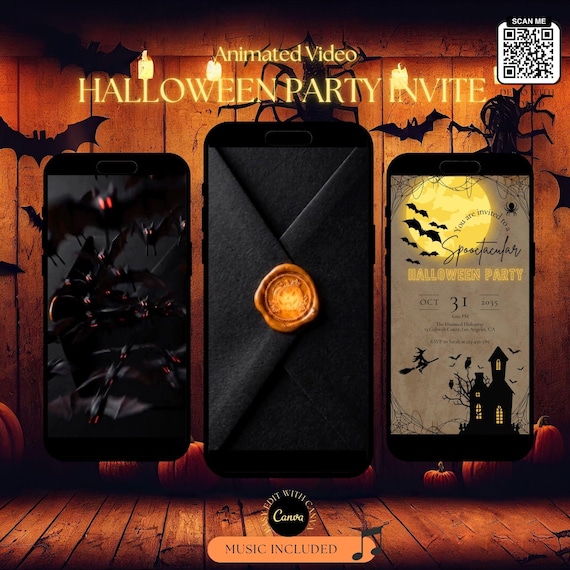 Animated Halloween Video Invitation Canva Template, Spooky Digital Halloween Party Invite, Editable WhatsApp Video Card, Spooktacular