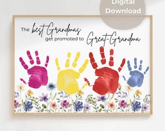 Cadeau met handafdruk van je overgrootmoeder | De beste oma's worden overgrootmoeder | Gepersonaliseerd aandenken voor je overgrootmoeder | Digitale download