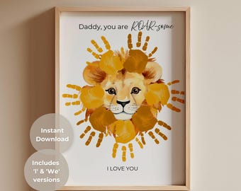 Handprint Art, 1st Fathers Day Card, Daddy Birthday Craft from Kids, You Are Roarsome Dad Gift, Toddler Baby First Fathers Day Printable