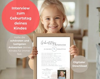 Jaarlijks verjaardagsinterview voor uw kind | Invulsjabloon | Afdrukbare lijntekening als aandenken | Mijlpaalkaart | Brief in tijdscapsule