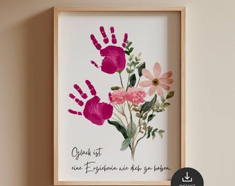 Afscheidscadeau voor de kleuterjuf: sjabloon voor handafdrukken • Afscheidscadeau voor de kleuterschool • Bedankje voor de kinderopvang • Bloemen knutselen met kinderen