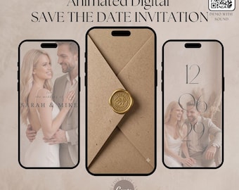 Boho geanimeerde Save the Date-video | Digitale uitnodigingssjabloon met kraftpapieren envelop | Rustieke trouwuitnodiging met tekstbericht | Canva e-uitnodiging