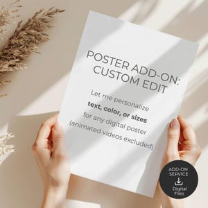 Custom Order Add-On | Personalize Any Existing Print, Custom Text, Font, Color or Size Change, Edit Digital Download File