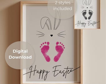 Handafdrukkunst voor de eerste Pasen van je baby | Vulling voor het eerste paasmandje | DIY paasknutselwerkje voor peuters | Gepersonaliseerd paascadeau | Digitale download
