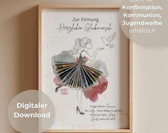 Regalo de dinero para la Confirmación de niñas – Tarjeta de Confirmación DIY – Regalo de Confirmación creativo – Descarga instantánea en PDF – Dinero doblado en forma de falda