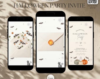 Animated Halloween Video Invitation, Digital Halloween Party Invite with Music, Cute Spooky Phone Text Evite, Editable Canva Template