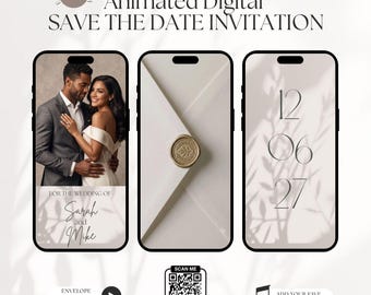 Animated Save the Date Video with picture, Digital Save the Date Template, Smartphone Video Invite, Luxury Electronic Wedding Announcement
