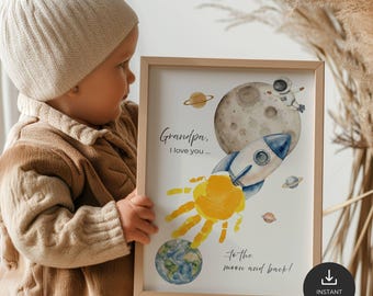 Cadeau voor de verjaardag van opa, Ik hou van je tot de maan en terug, Cadeau voor Opa- en Omadag, Raketknutselwerk, Zelfgemaakte handafdrukkunst, Printbaar, Digitale download