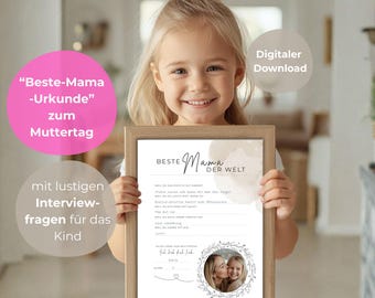 Mom's Birthday Gift – Best Mom Certificate to Fill Out – Interview Questions for Children – DIY Mother's Day Gift – Digital Download