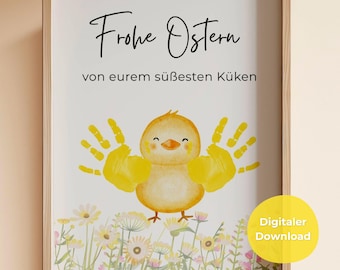 Handafdruksjabloon voor Pasen, knutselen met kinderen, knutselen met baby's, kuikentjes van waterverf, zelfgemaakt paascadeau voor mama en oma, digitale download A4