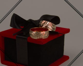 14K Solid Gold Efeu Muster Ehering, handgefertigte Natur inspirierter Ehering Gelb Rose Weißgold für Frauen & Männer