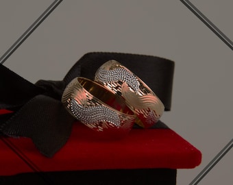 14K massief gouden golvende trouwring, handgemaakte organische gouden ring, unieke minimale trouwring voor dames en heren