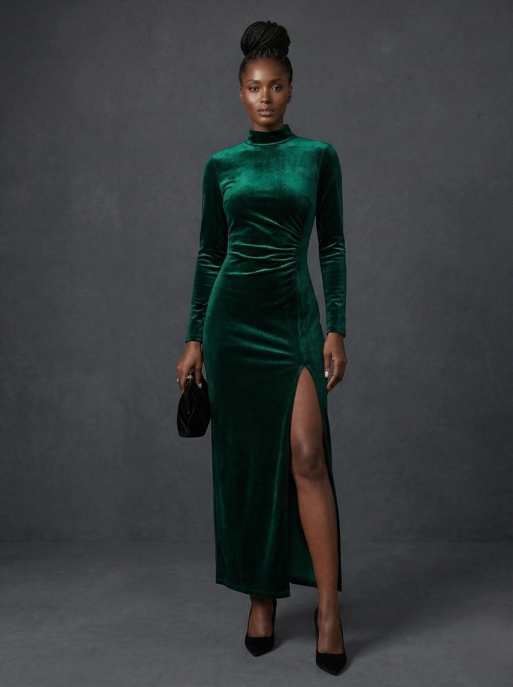 Long Sleeve Dress Green Velvet - Etsy