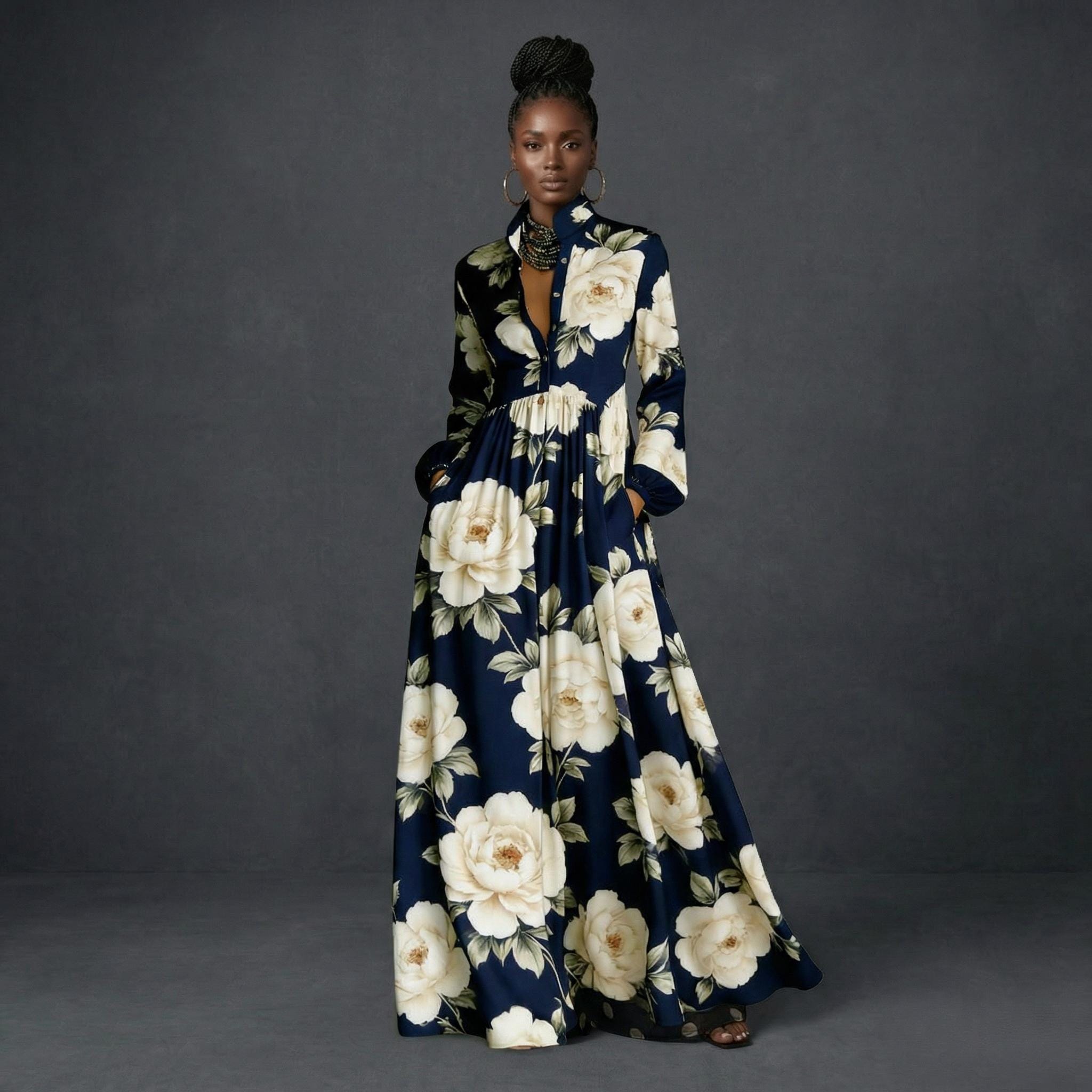 floor length blue floral dress Solaris Strapless Maxi Dress