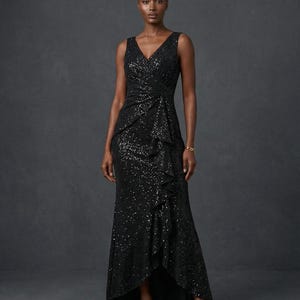 slim fit dress slacks Champagne Sequin Custom One Sleeve High-Low Prom Dress main image 1