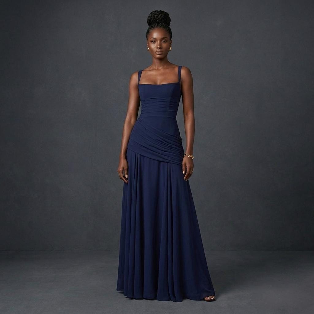 simple wedding dresses fitted Vida Navy Blue Mermaid Strapless Satin Prom Dress with Slit main image 1