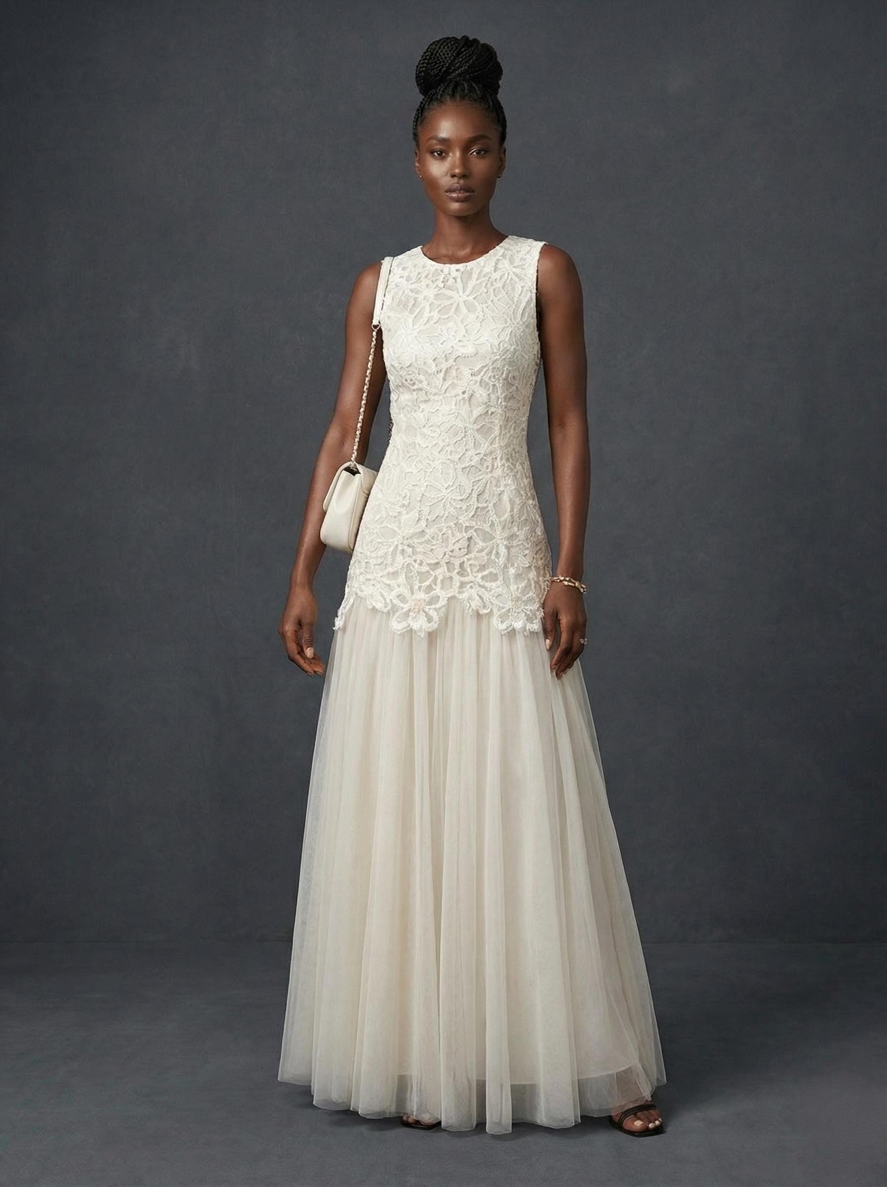 a line engagement dress Zapaka Women Simple White Tulle Maxi Engagement Dress Strapless Wedding  Reception Dress – ZAPAKA main image 0