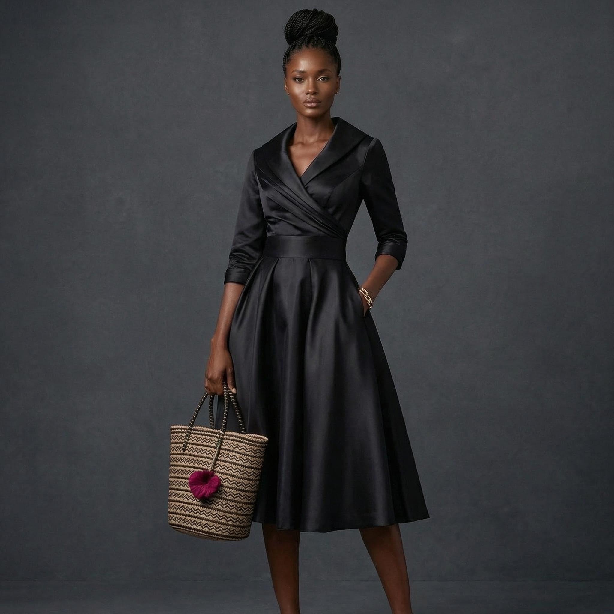 Black Midi Dress 3/4 Sleeve - Etsy