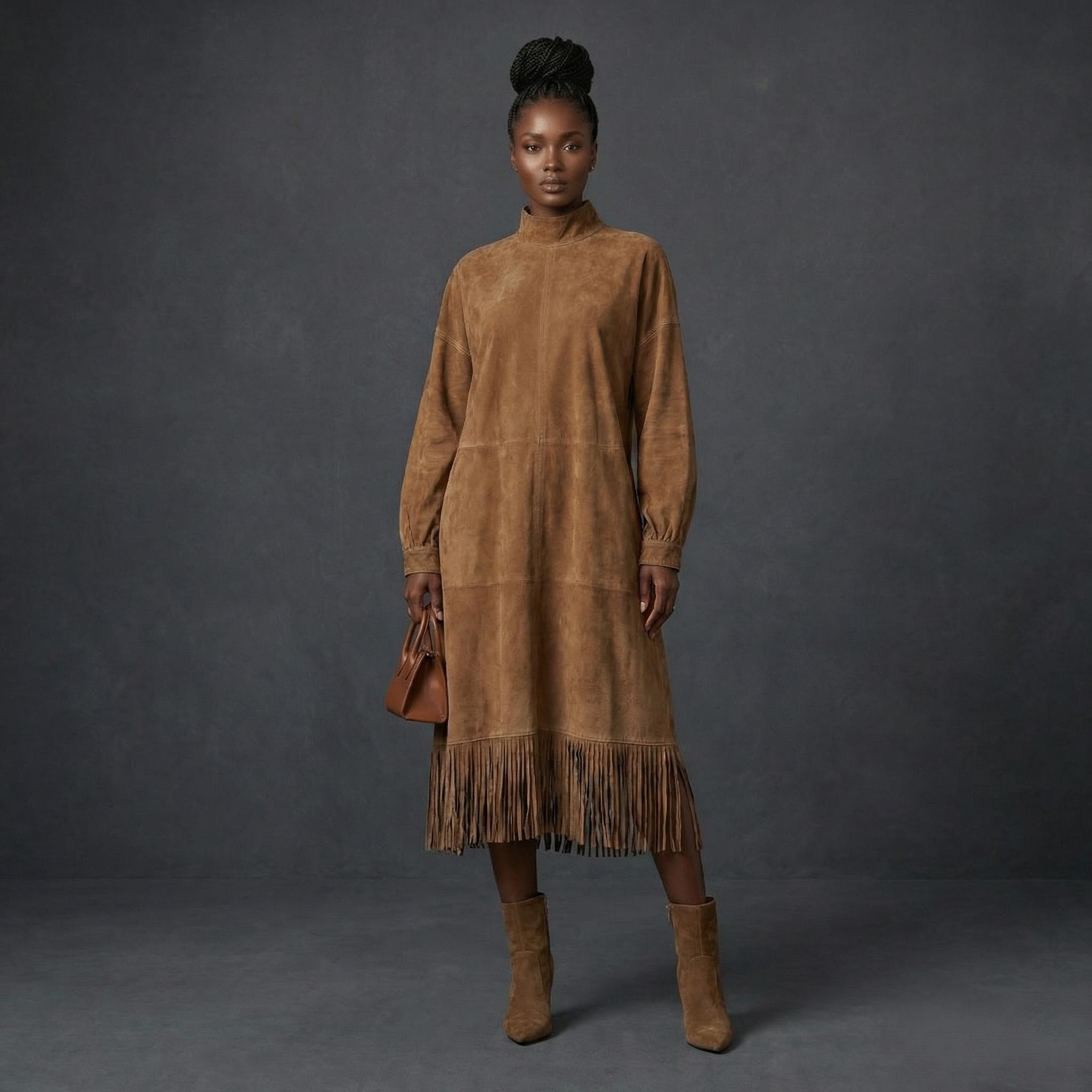 jacinth maxi dress in chocolate brown jersey St. Agni | Suede Halter Plunge Dress