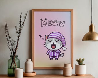 Kawaii Katze Kunstdruck | Pastell Kinderzimmer Dekor (Digitaler Download)