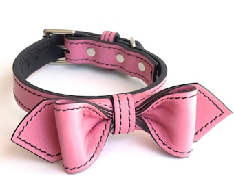 Wedding Pink Martini Bowtie Leather Dog Collar
