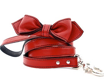 Renegade Red Leather Martini Bowtie Dog Leash