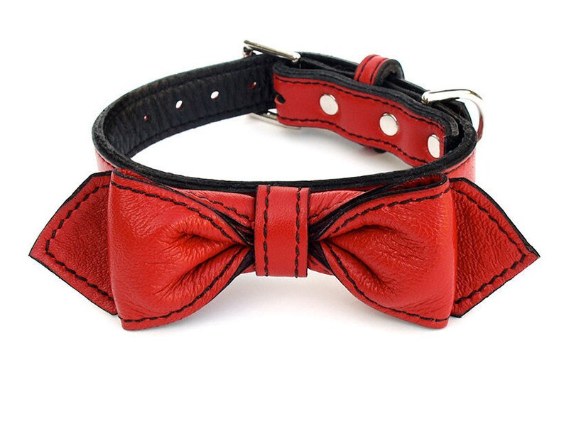 Renegade Red Martini Bowtie Leather Dog Collar image 2