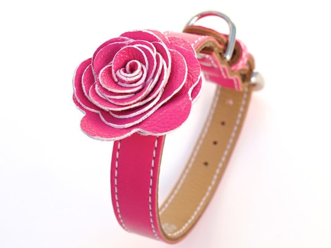 The Flower Child Pink Leather Dog Collar Etsy