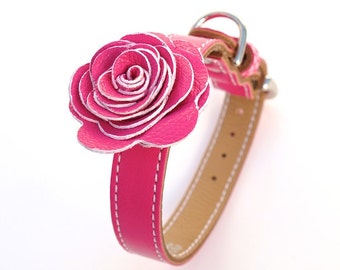 The Flower Child Pink Leather Dog Collar