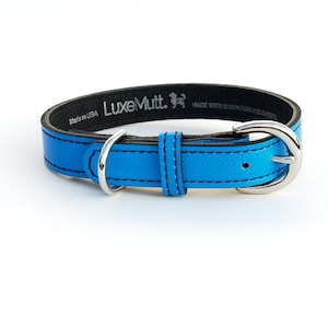 Minimalist Peacock Blue Leather Dog Collar