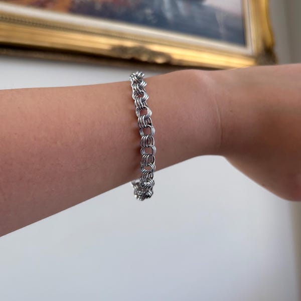 Vintage-Armband mit Doppelgliederkette aus 925er Sterlingsilber, 19,7 cm, 13,4 g