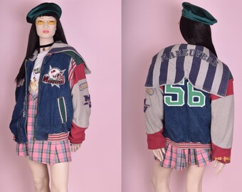denim varsity jacket etsy