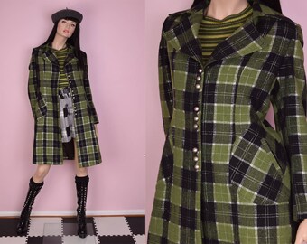 green and white plaid coat