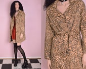 90s Animal Print Trench Coat Large 1990s Jacket