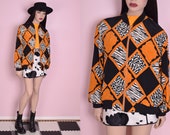 90s Animal Diamond Print Bomber Jacket Medium 1990s