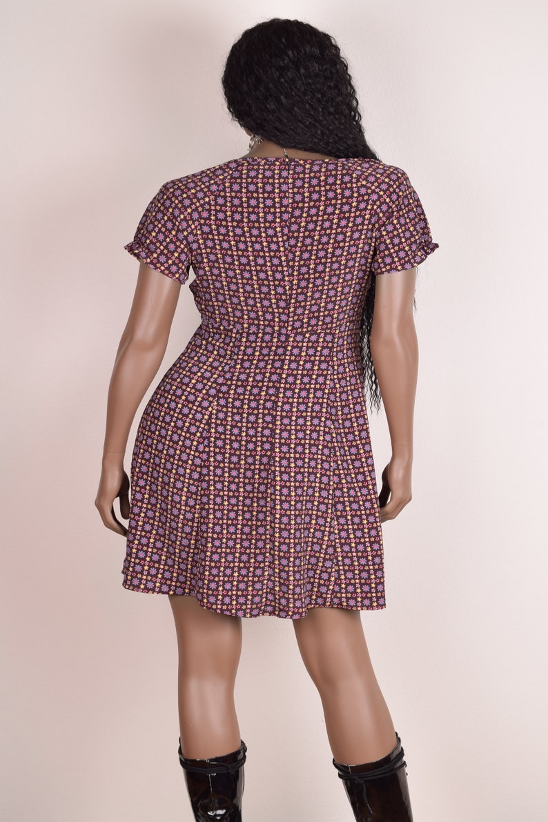 90s Floral Print Mini Dress Large 1990s Short Sleeve