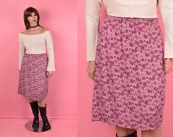Vintage 90s 00s Floral Print Skirt/ Large/ 1990s/ 2000s