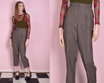 80s Multi Color Plaid High Waisted Trousers/ Medium/ 1980s