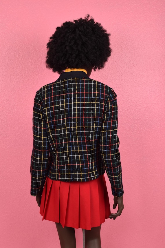 Vintage 80s Colorful Grid Pattern Jacket/ US 12/ … - image 2