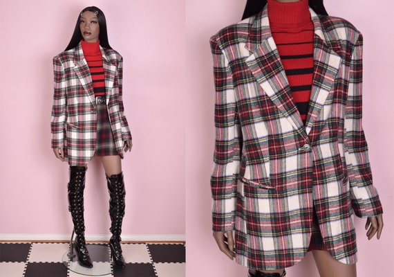 90s Plaid Flannel Blazer/ Large/ 1990s/ Jacket