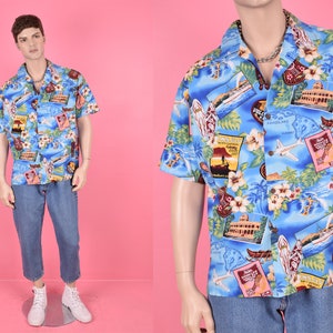 Vintage 90s Hawaiian Print Shirt/ Unisex Large/ 1990s/ Short Sleeve/ Button Down