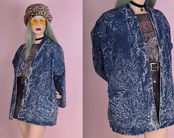 80s Acid Wash Denim Jacket/ Large/ 1980s