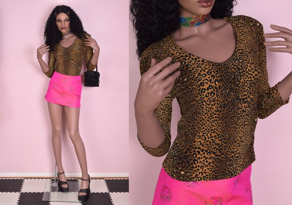 90s Shimmery Animal Print Top/ Medium/ 1990s