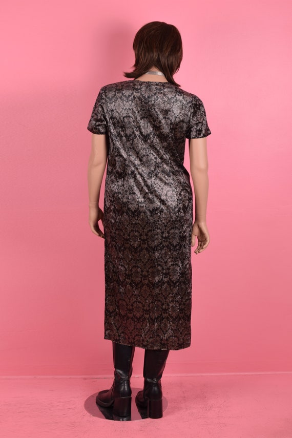 90s Damask and Glossy Reptile Print Velvet Dress/… - image 2