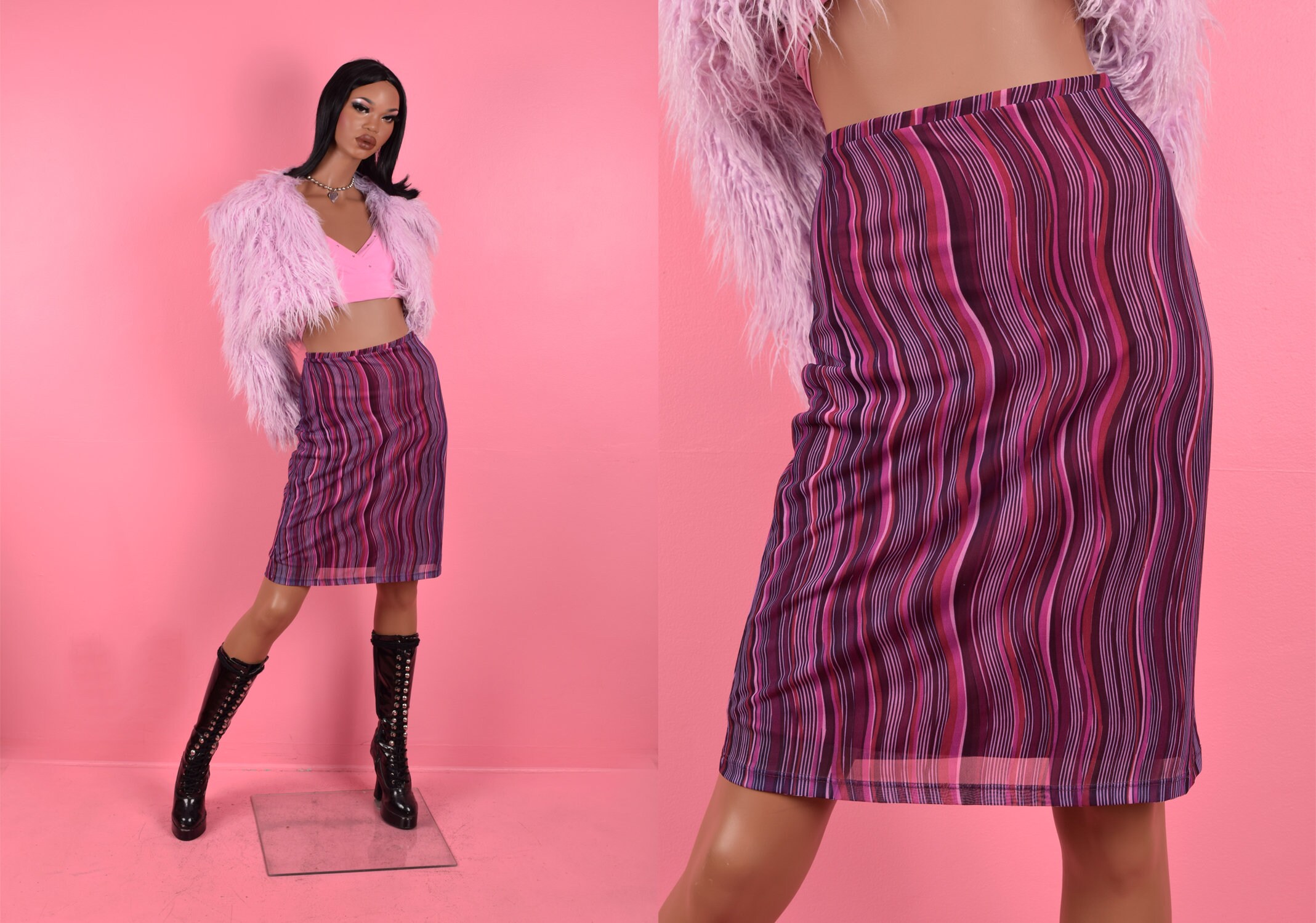 purple and pink striped skirt