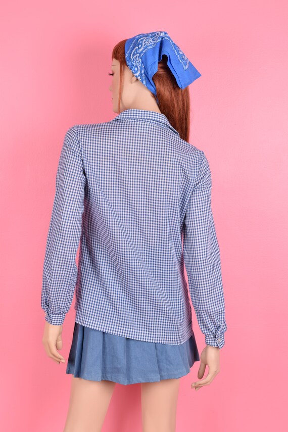 70s Blue and White Gingham Shirt/ US 10/ 1970s/ L… - image 2