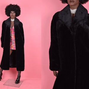 Zwarte vintage jaren 80 dode inventaris jas van imitatiebont/VS 12/jaren 80/jas