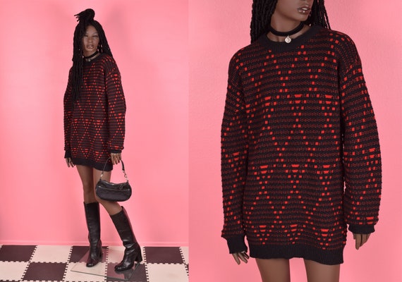 80s Black and Red Sweater/ Medium/ 1980s - image 1